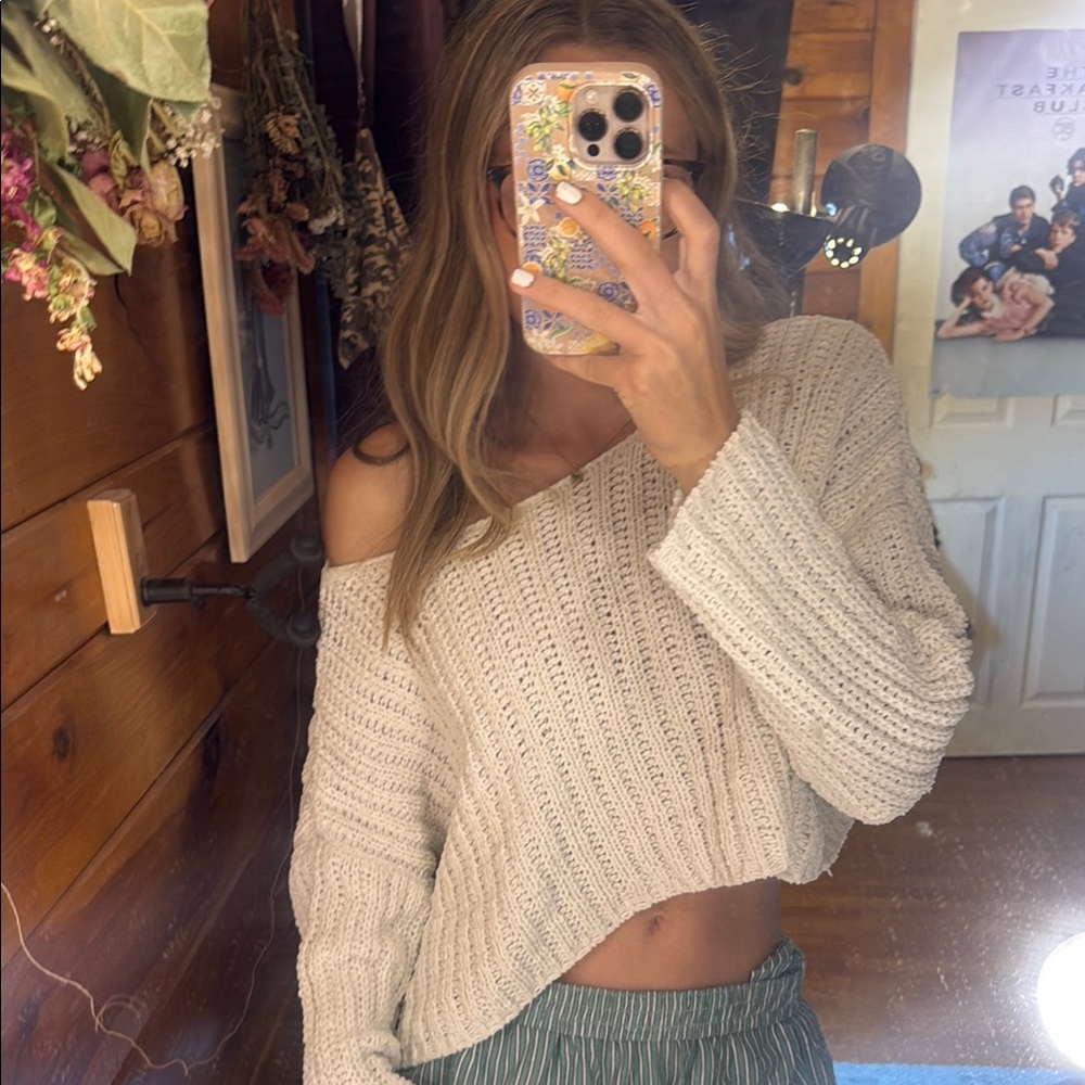 Forever 21 Cream Off-the-Shoulder Sweater
